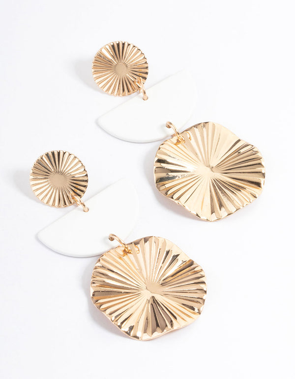 White Sunray Geometric Sharp Drop Earrings