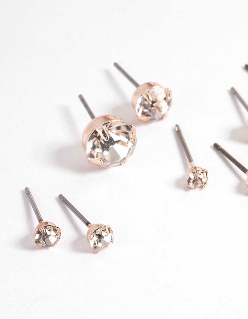 Rose Gold Classic Diamante Stud Stack Earrings
