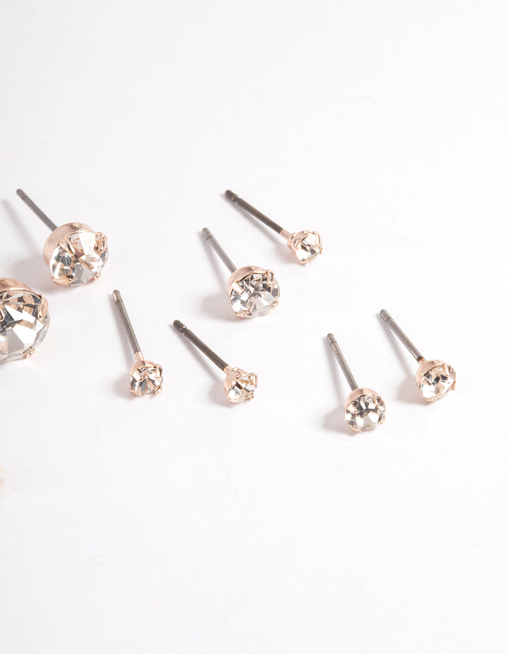 Rose Gold Classic Diamante Stud Stack Earrings