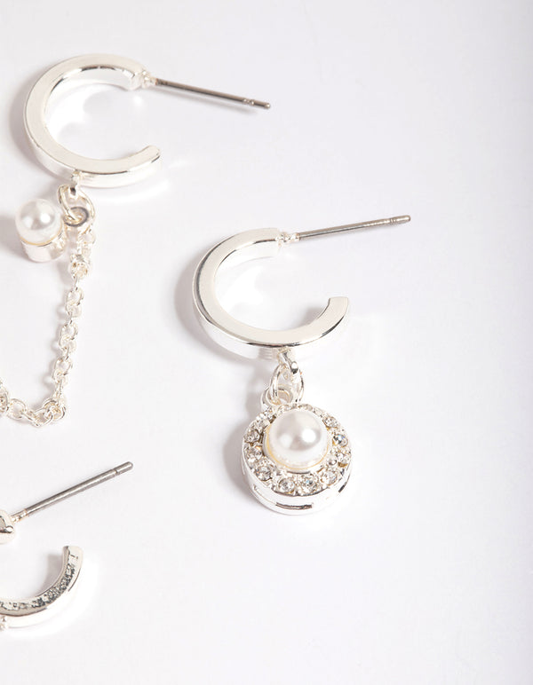 Silver Halo Pearl & Diamante Stack Earrings
