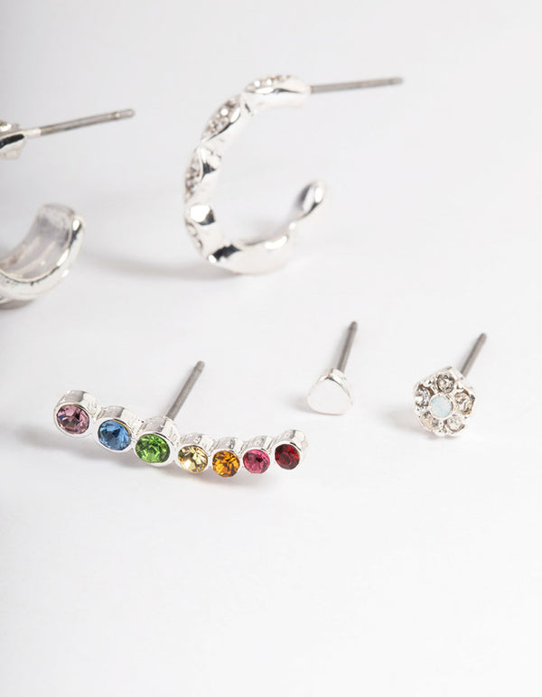 Silver Diamante Crawler Stack Earrings