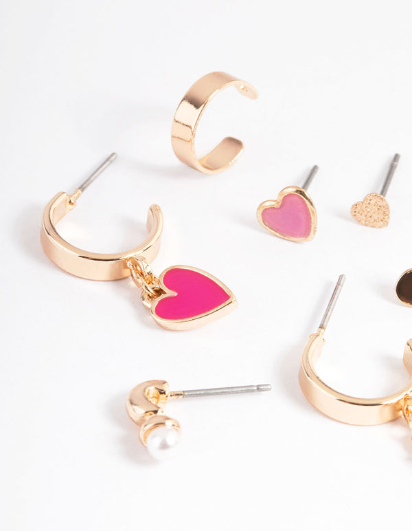 Gold Enamel Heart Stack Earrings