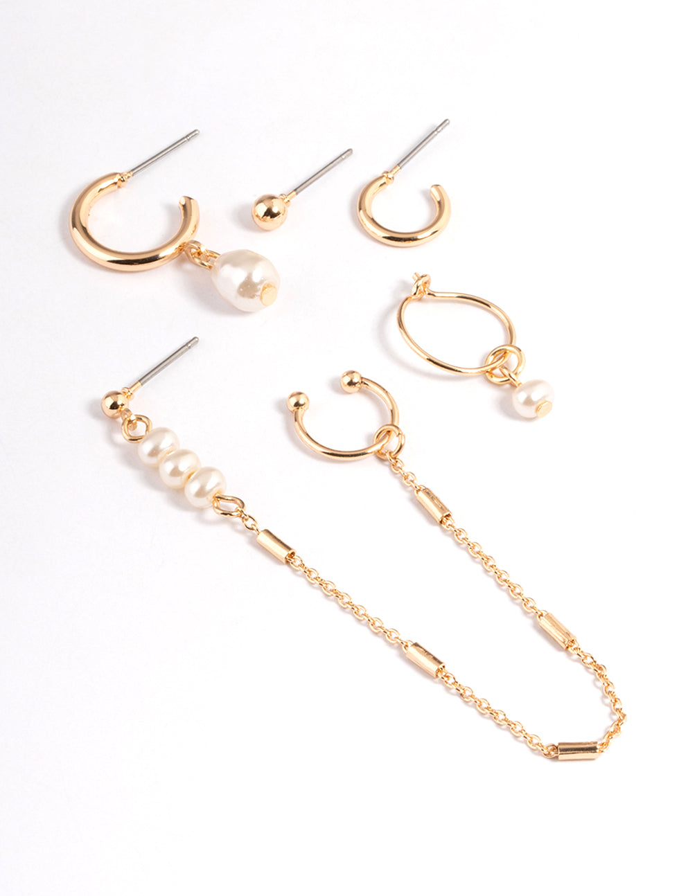 Gold Dainty Pearl Chain Stack Earrings