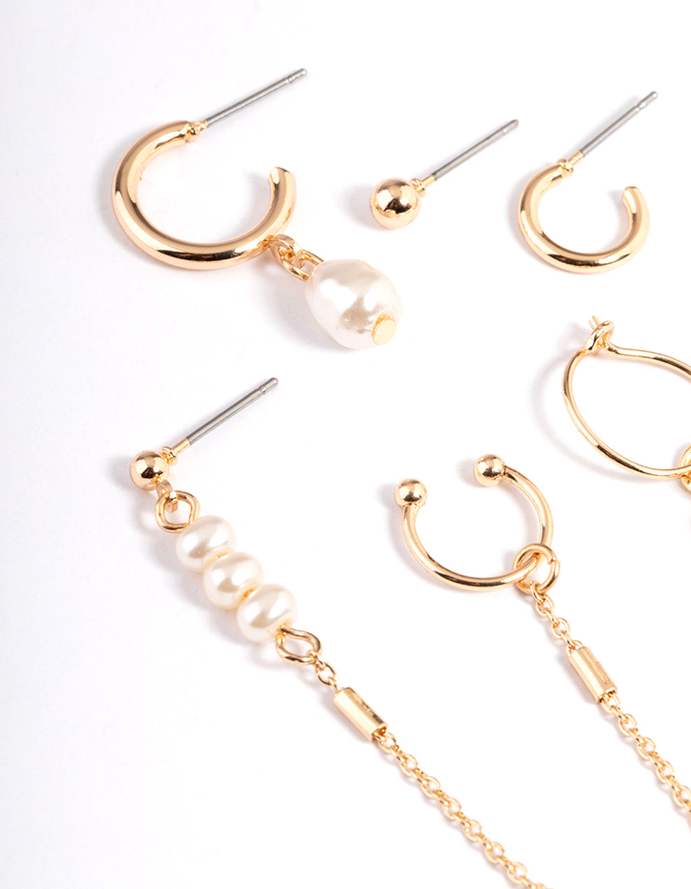 Gold Dainty Pearl Chain Stack Earrings