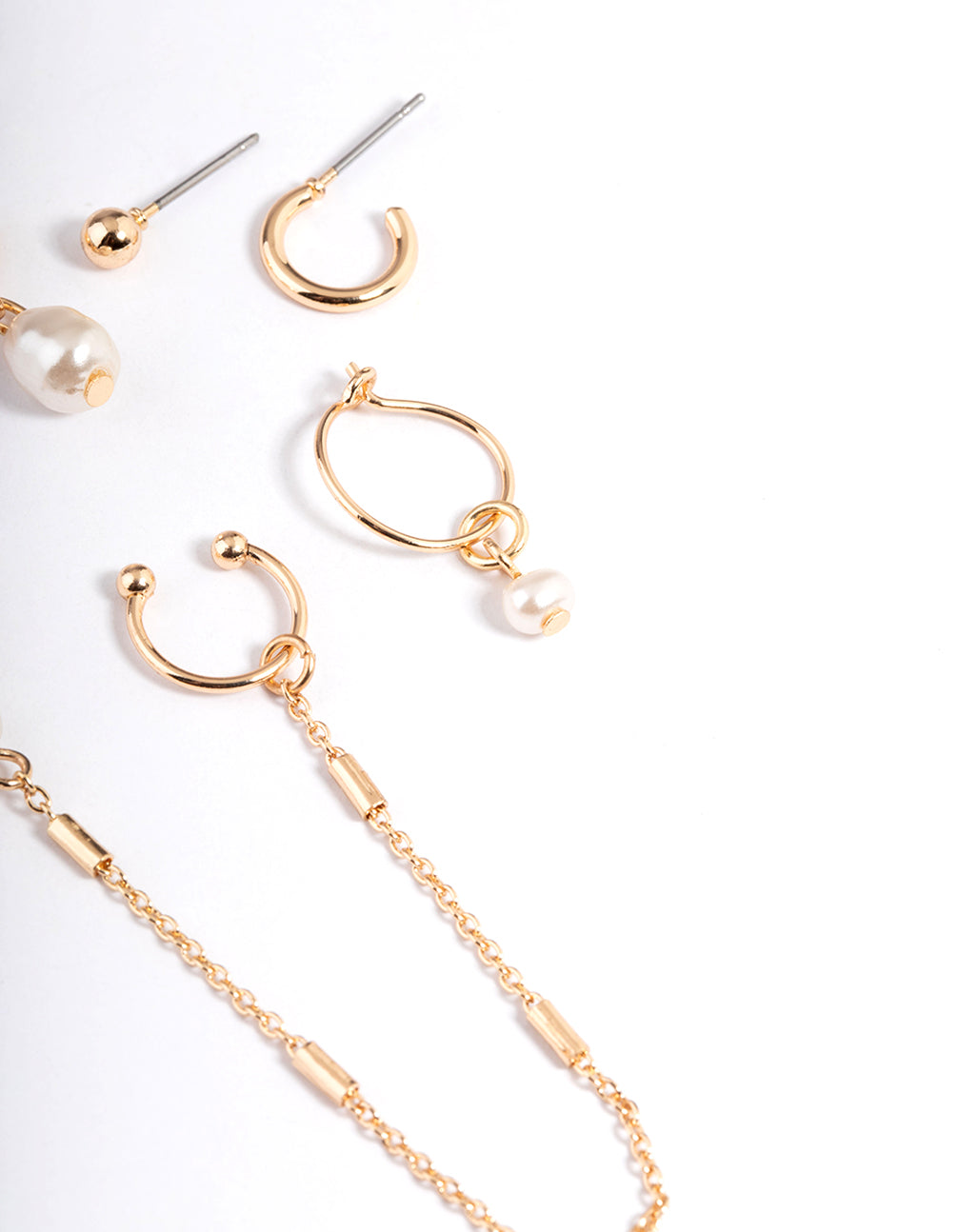 Gold Dainty Pearl Chain Stack Earrings