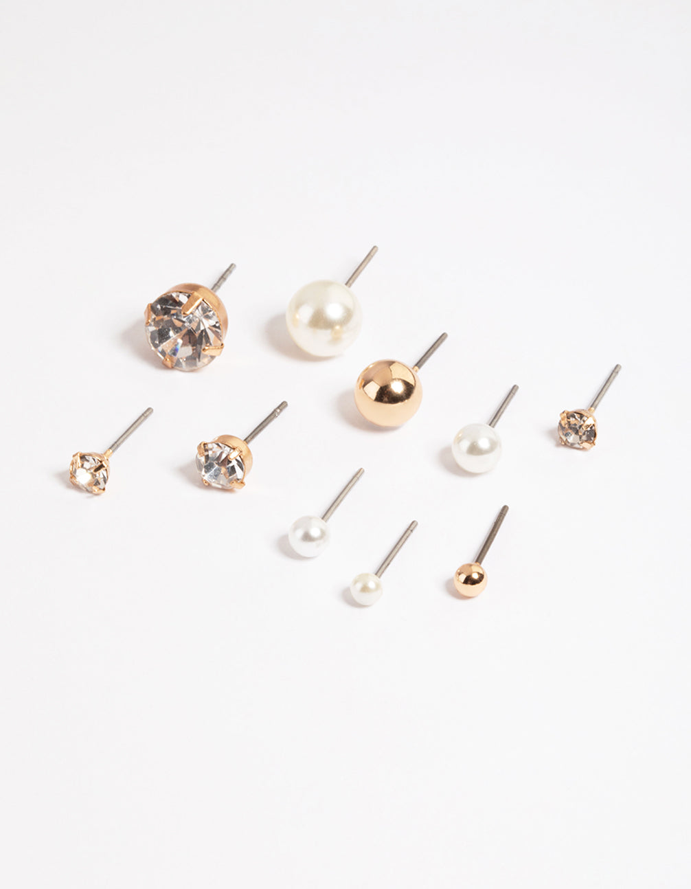Gold Mixed Diamante & Pearl Stud Stack Earrings