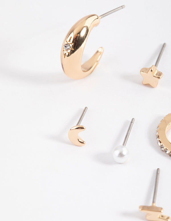 Gold Classic Celestial Stack Earrings