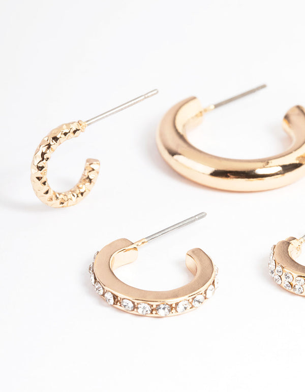 Gold Glitter & Diamante Hoop Stack Earrings