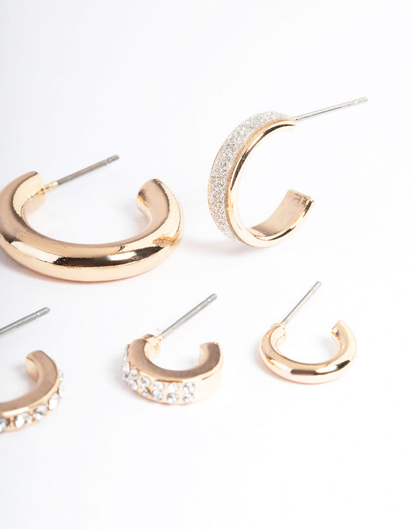 Gold Glitter & Diamante Hoop Stack Earrings