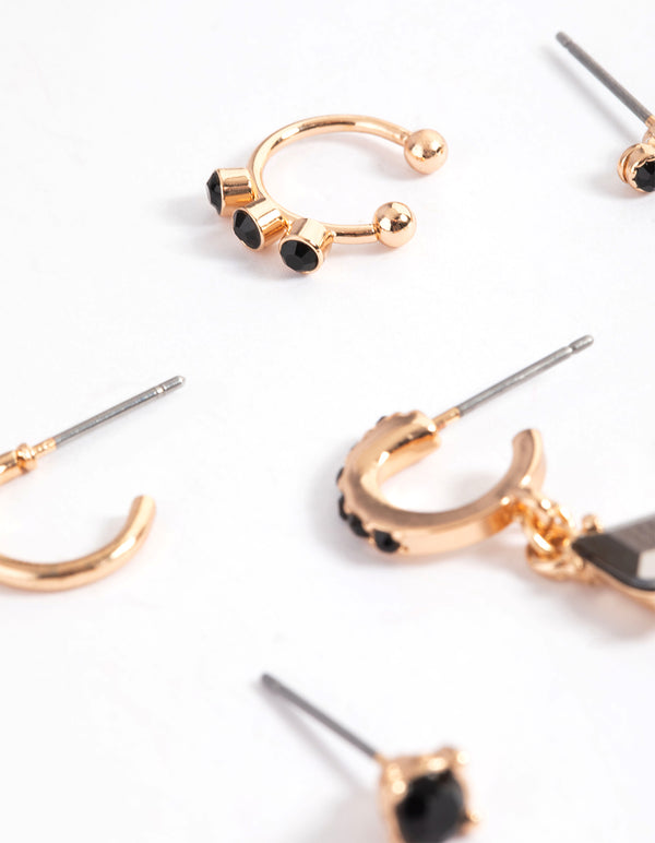 Gold Dainty Pear Stone Stack Earrings