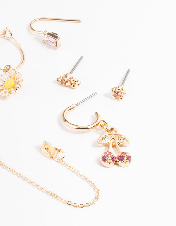 Gold Cherry Garden Stack Earrings