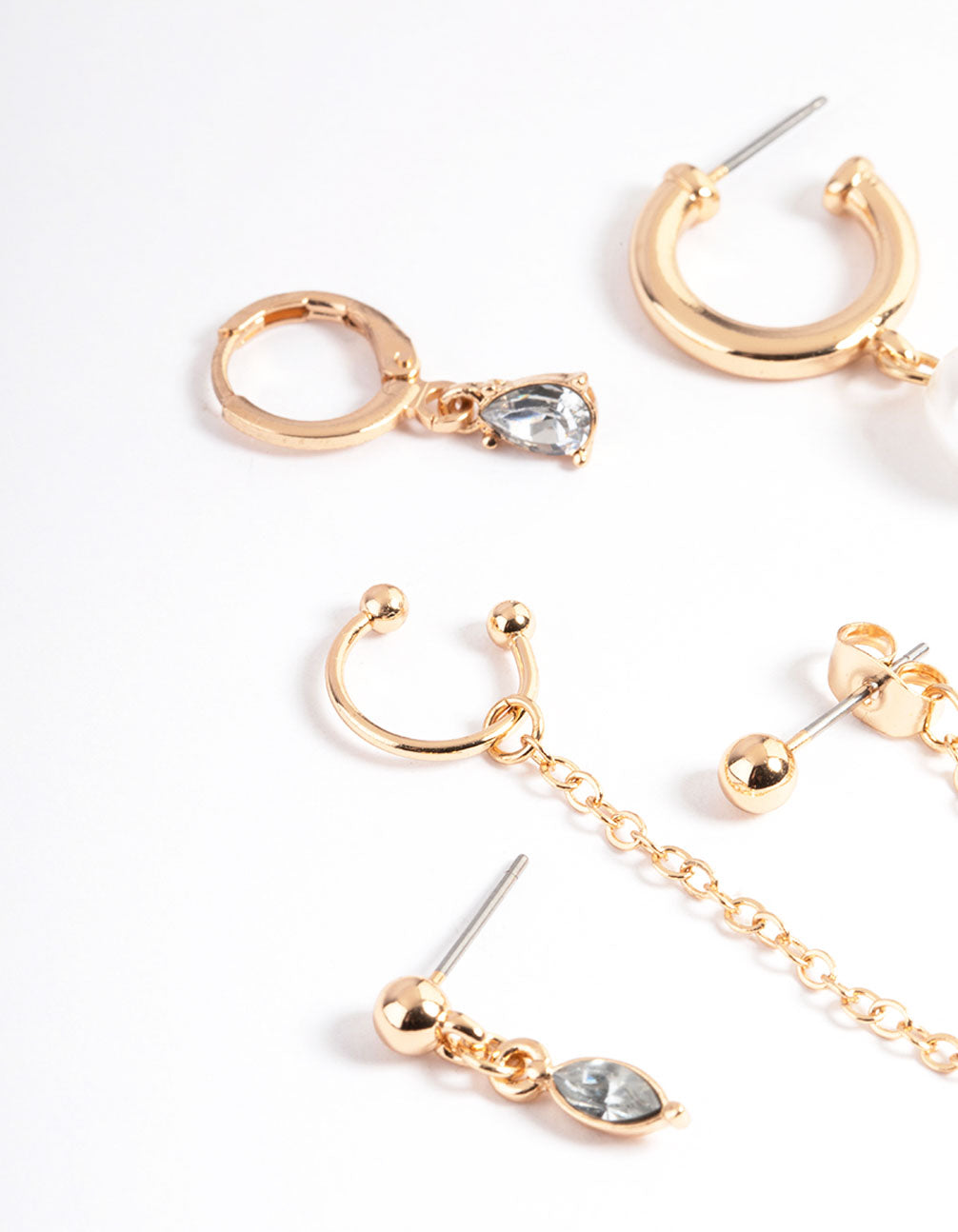 Gold Classic Diamante & Pearl Stack Earrings