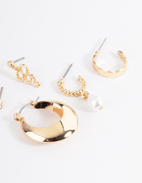 Gold Diamante Snake Bolt Stack Earrings