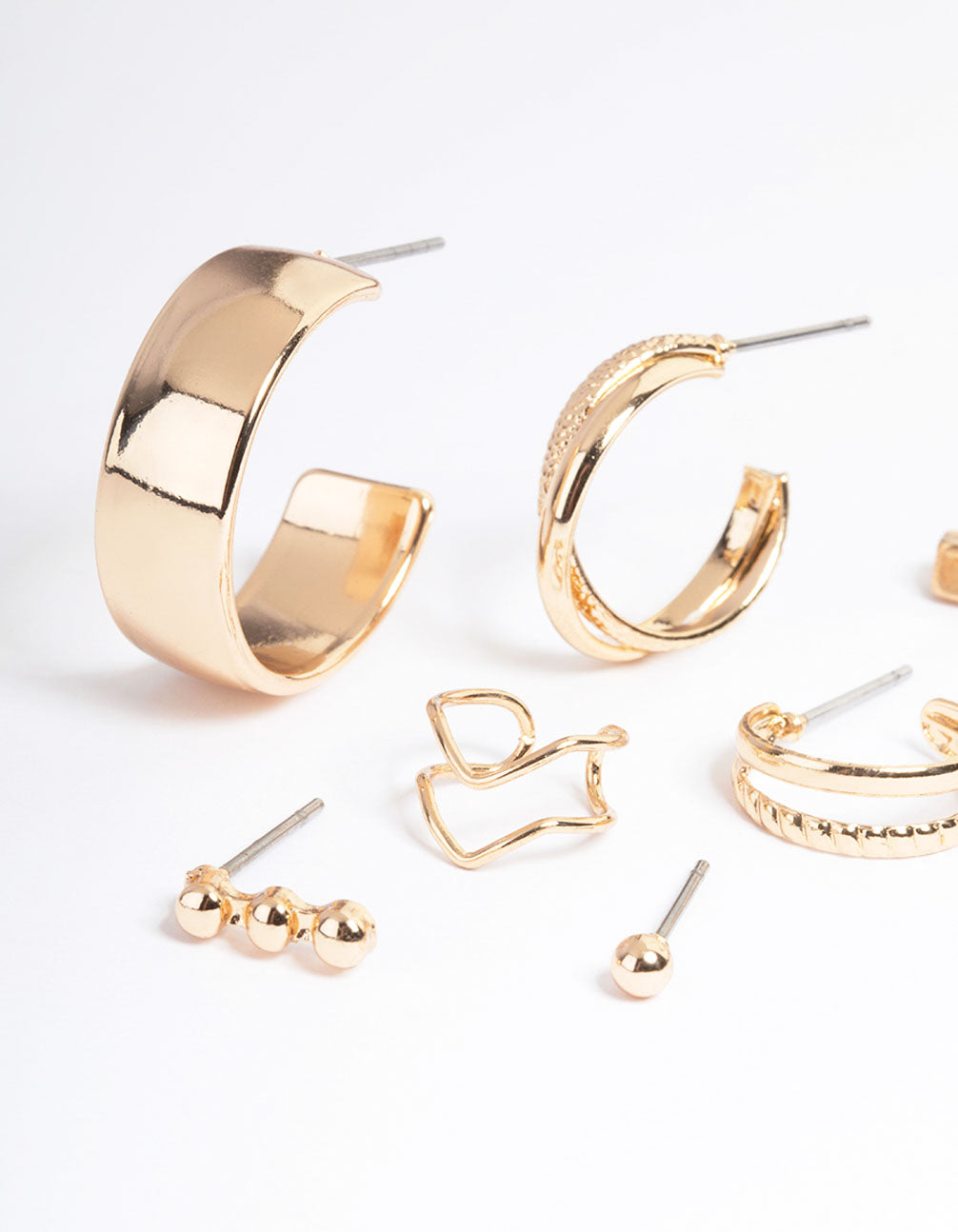Gold Hoop Textured & Pearl Stack Earrings
