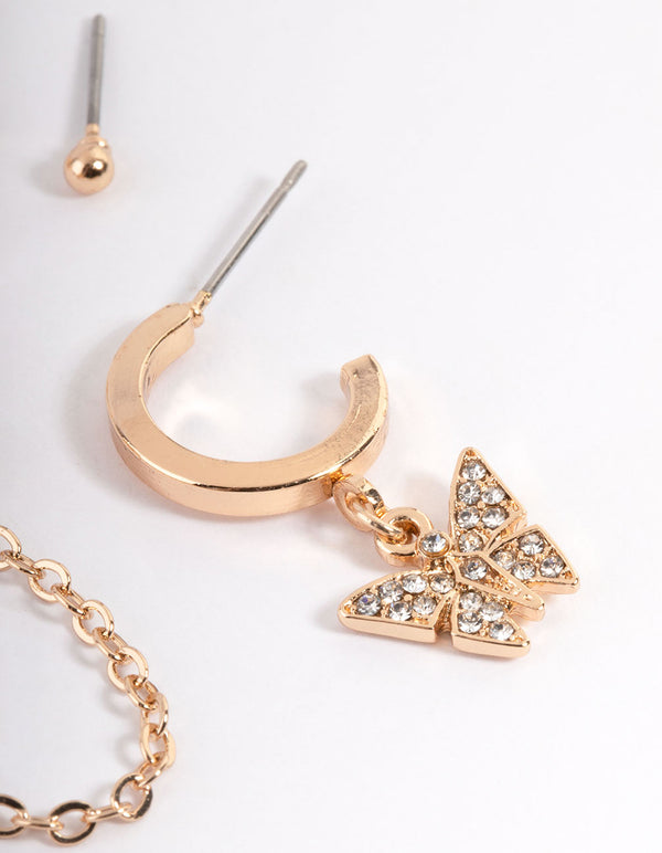 Gold Butterfly Garden Stack Earrings