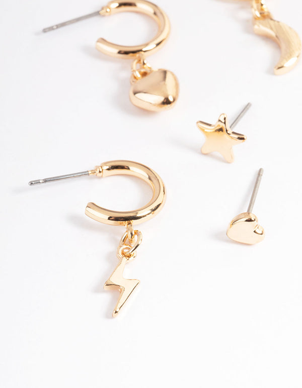 Gold Love & Celestial Stack Earrings