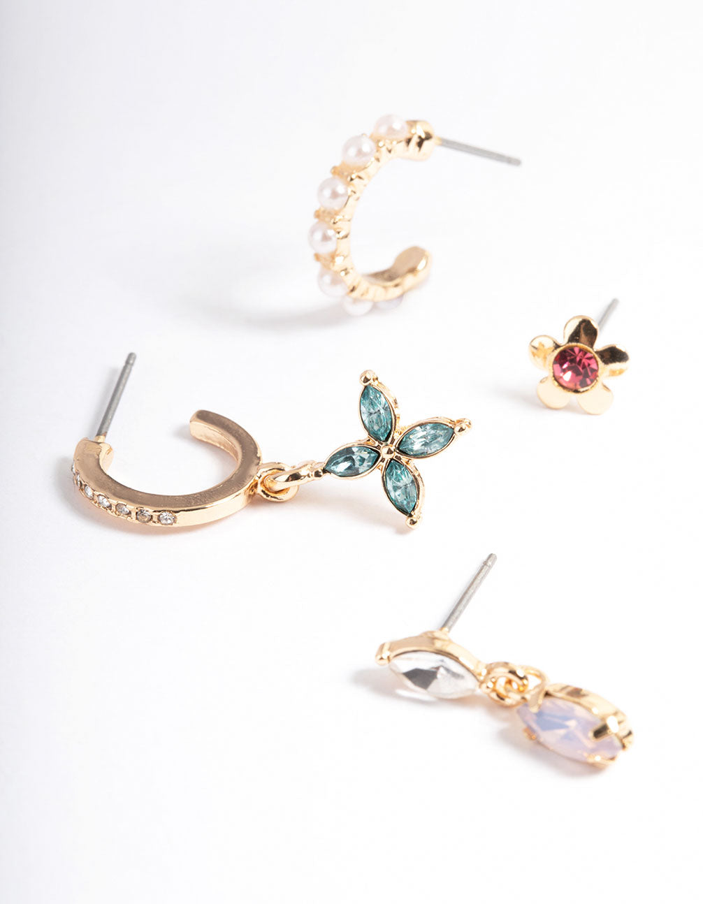 Gold Diamante Pearl Stack Earrings