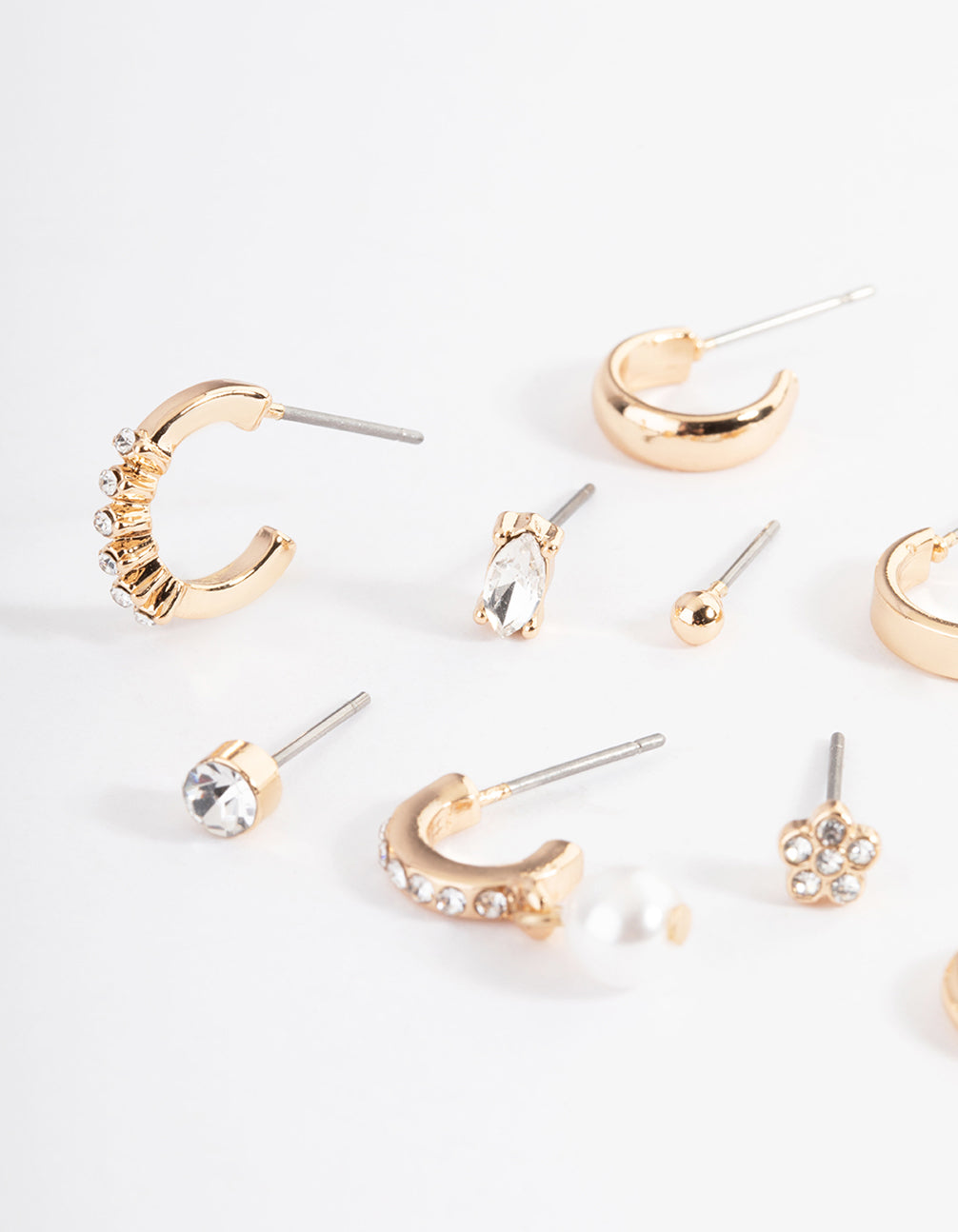 Gold Pearl & Diamante Hoop & Stud Stack Earrings