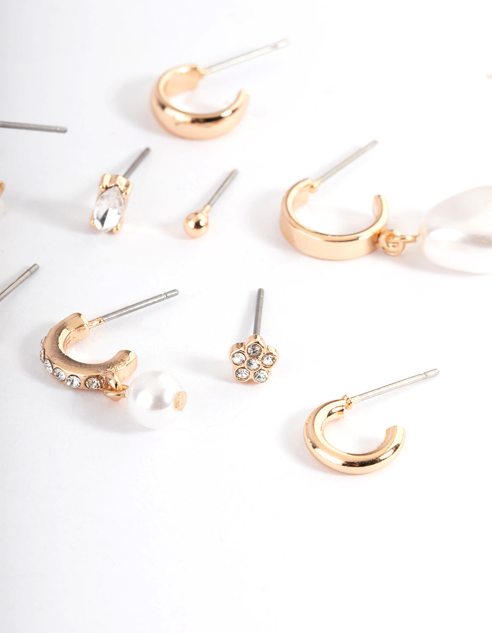 Gold Pearl & Diamante Hoop & Stud Stack Earrings