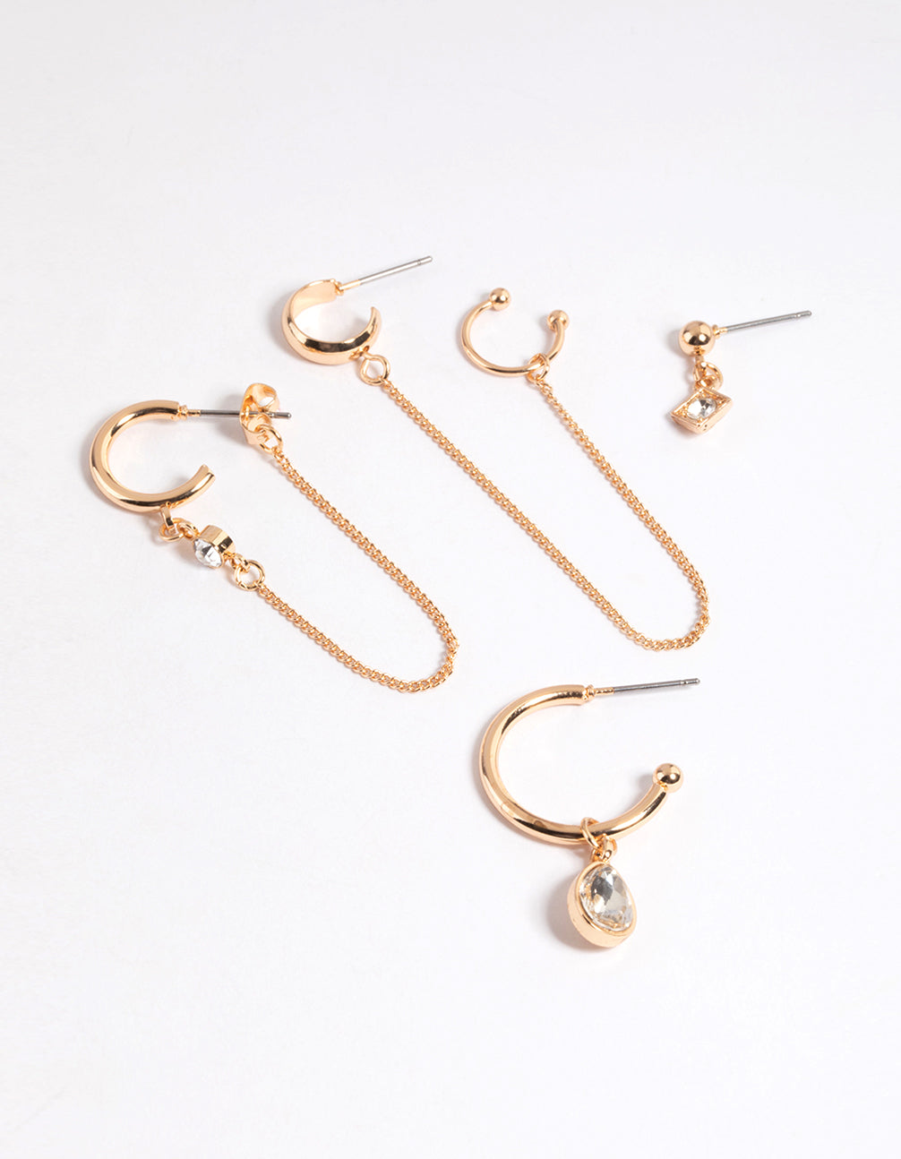 Gold Diamante & Chain Hoop Stack Earrings