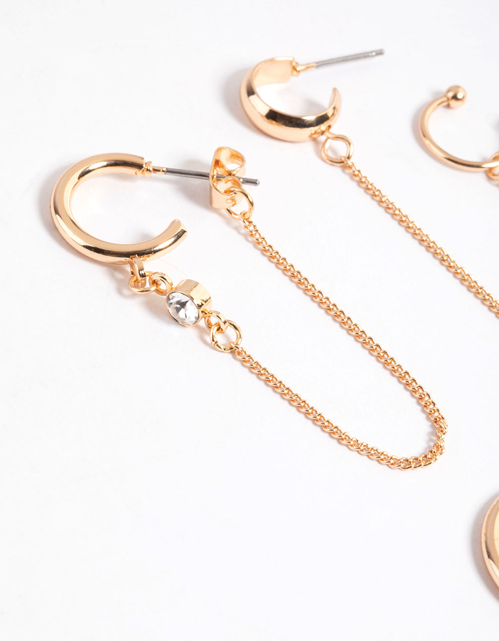 Gold Diamante & Chain Hoop Stack Earrings