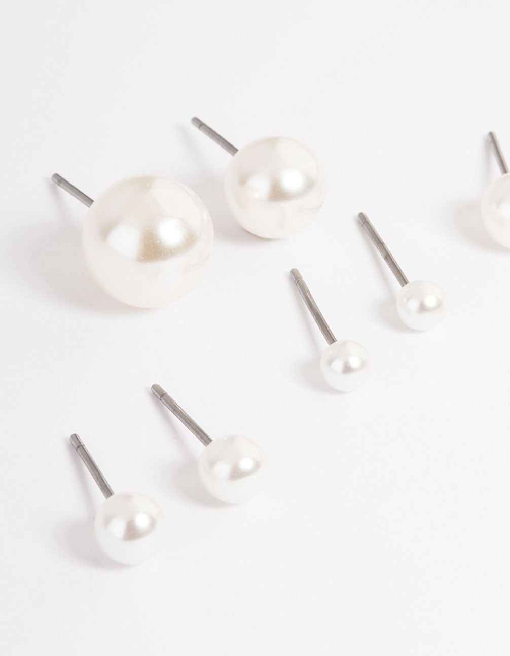 Silver Classic Pearl Stud Stack Earrings