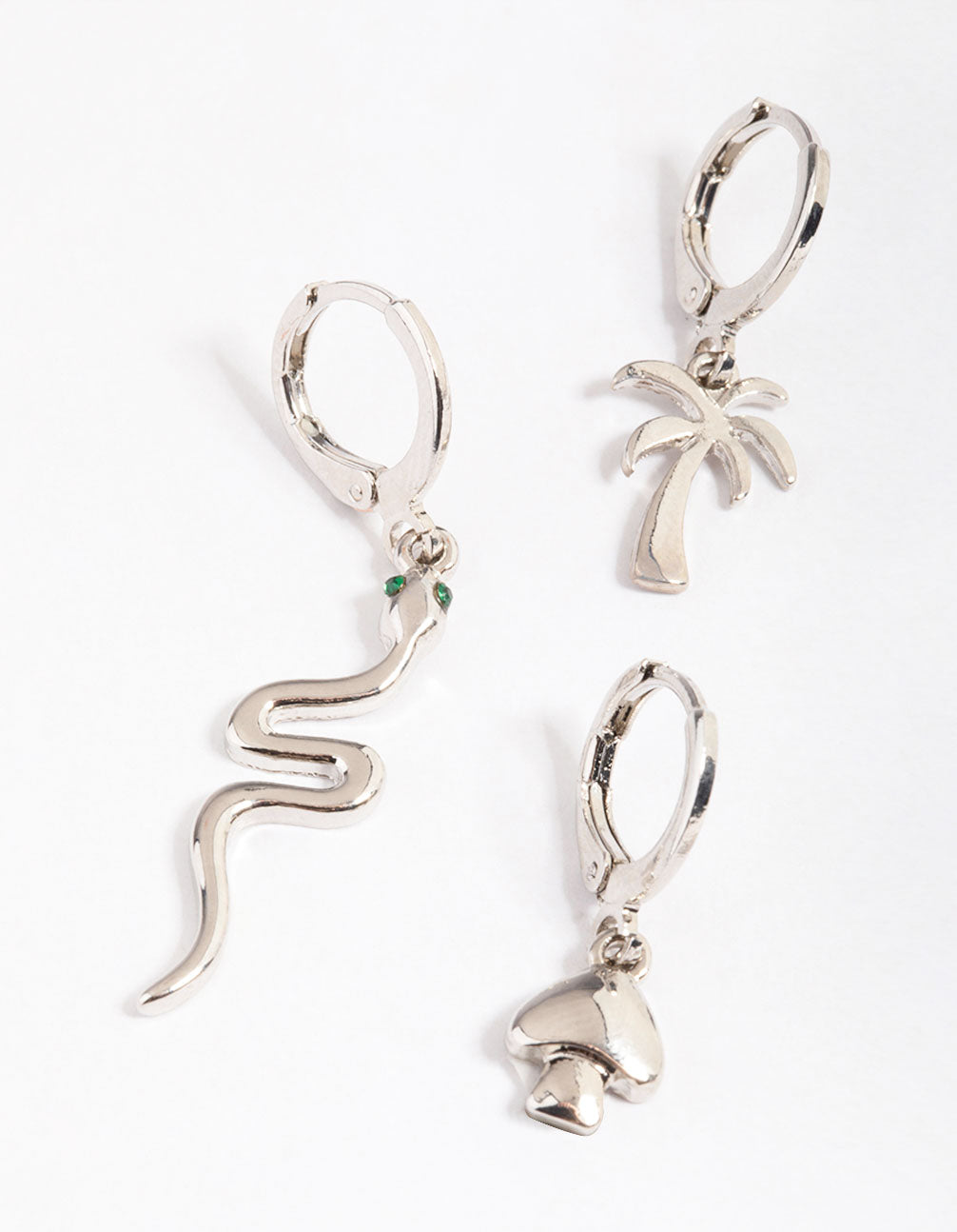 Rhodium Mixed Snake Stack Earrings