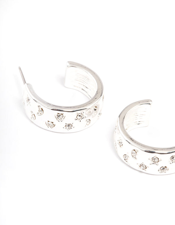 Silver Celestial Diamante Hoop Earrings