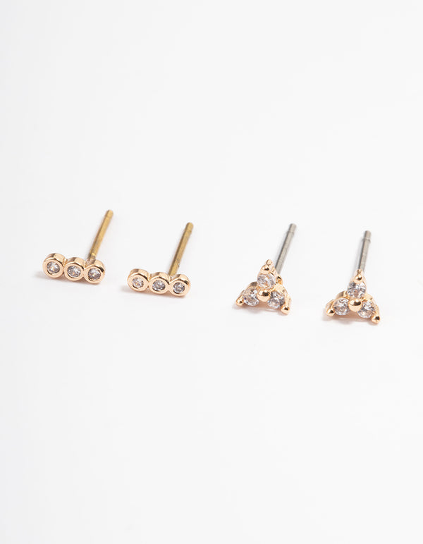 Gold Mini Cubic Zirconia Stud Earrings Pack