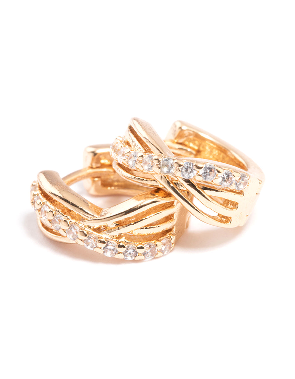 Gold Mini Cubic Zirconia Twist Huggie Earrings