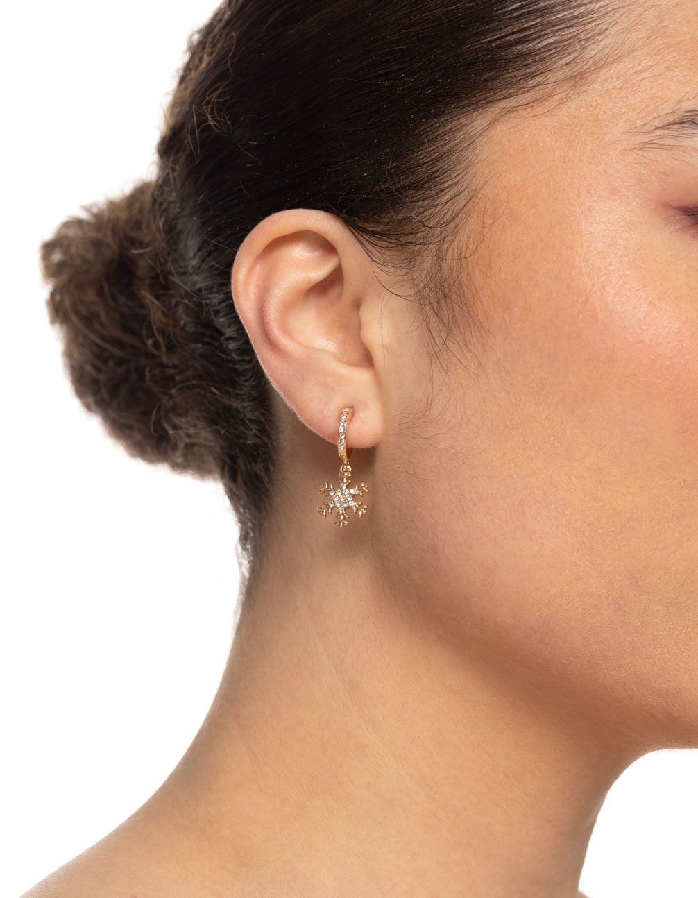 Gold Diamante Snowflake Hoop Earrings