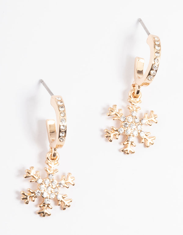 Gold Diamante Snowflake Hoop Earrings