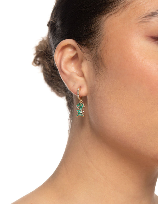 Gold Diamante Dinosaur Hoop Earrings