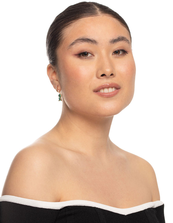 Gold Diamante Dinosaur Hoop Earrings