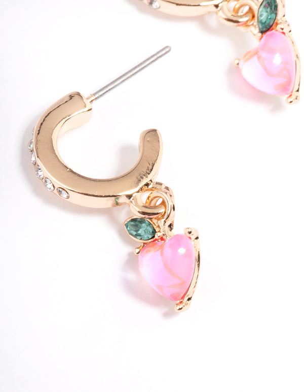 Gold Peach Diamante Hoop Earrings