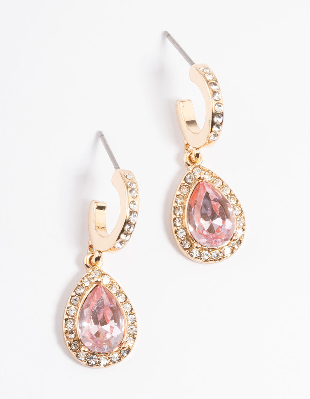 Gold Pink Oval Halo Earrings