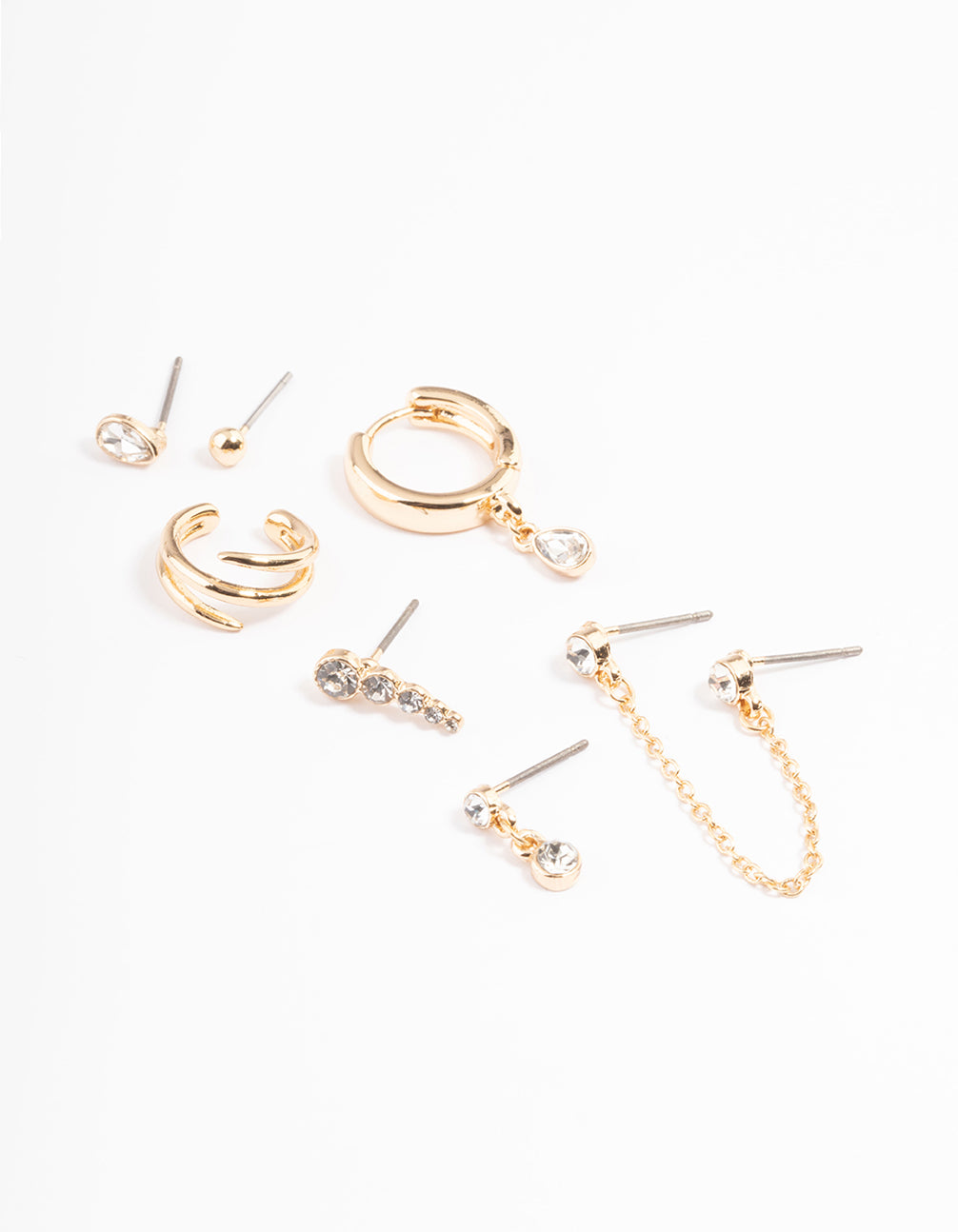 Gold Diamante Circle & Teardrop Mix Ear Stack