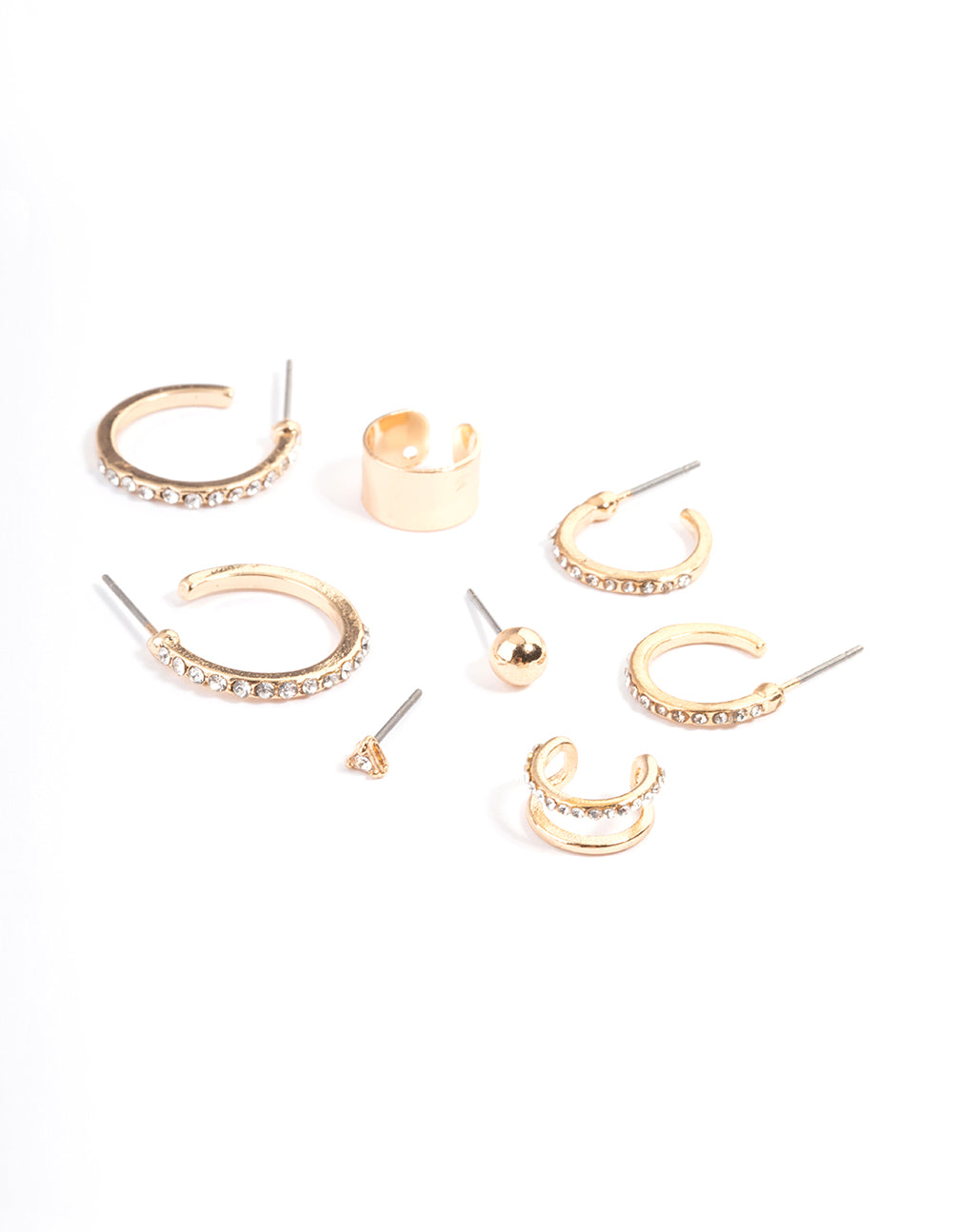 Gold Diamante Hoop, Stud & Cuff Earring Pack