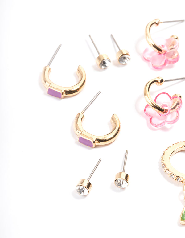 Gold Mushroom Hoop & Stud Earring 6-Pack
