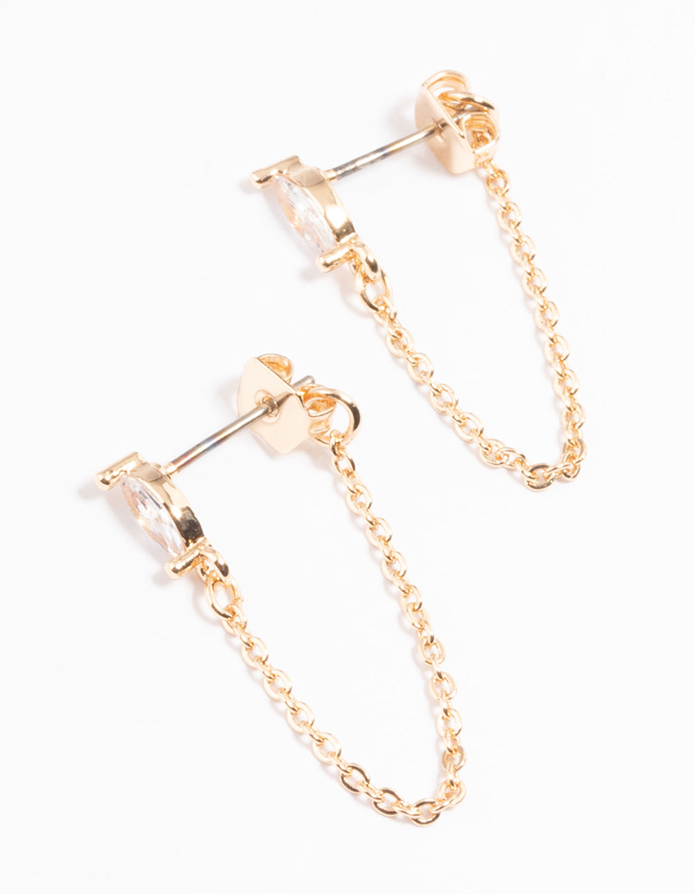 Gold Oval Cubic Zirconia Front & Back Earrings
