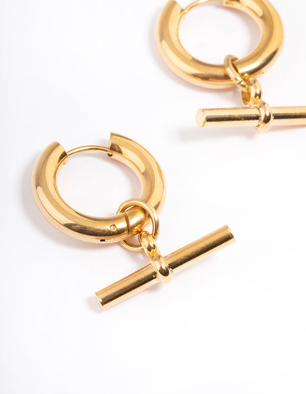 Waterproof Gold Plated Stainless Steel Chunky Bar Huggie Earrings