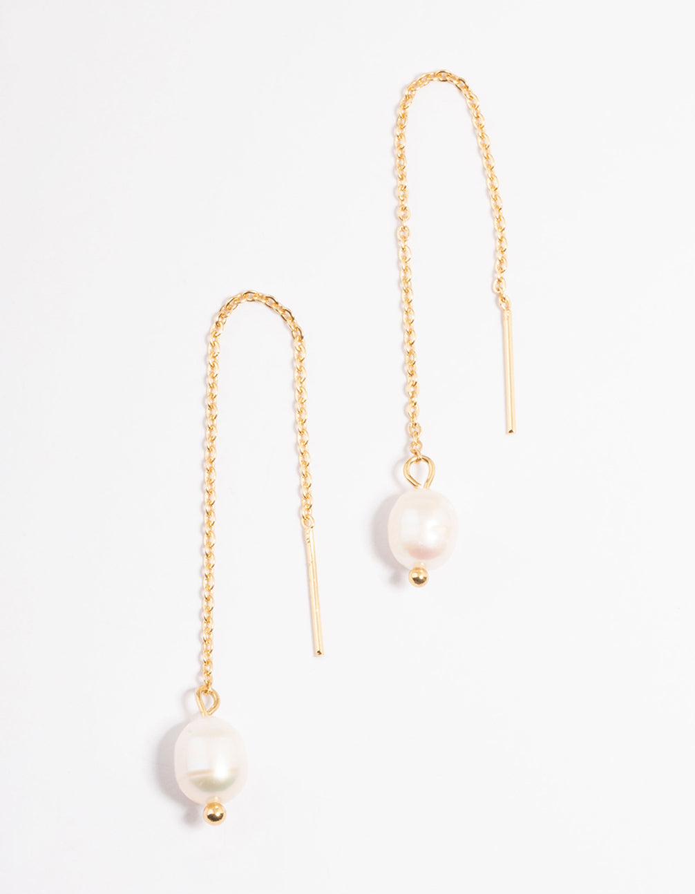 Gold Plated Stainless Steel Freshwater Pearl Thread Through Earrings