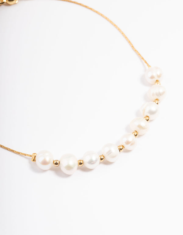 Waterproof Gold Plated Stainless Steel Freshwater Pearl & Ball Chain Bracelet