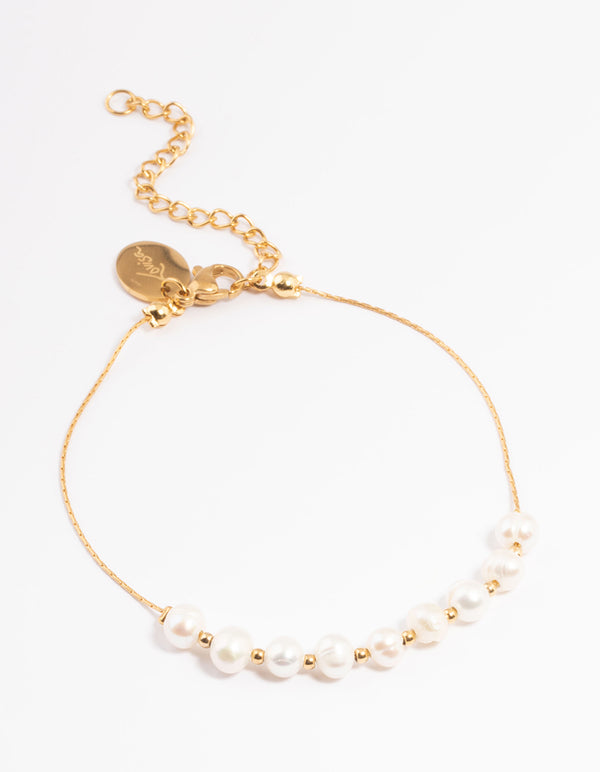 Waterproof Gold Plated Stainless Steel Freshwater Pearl & Ball Chain Bracelet