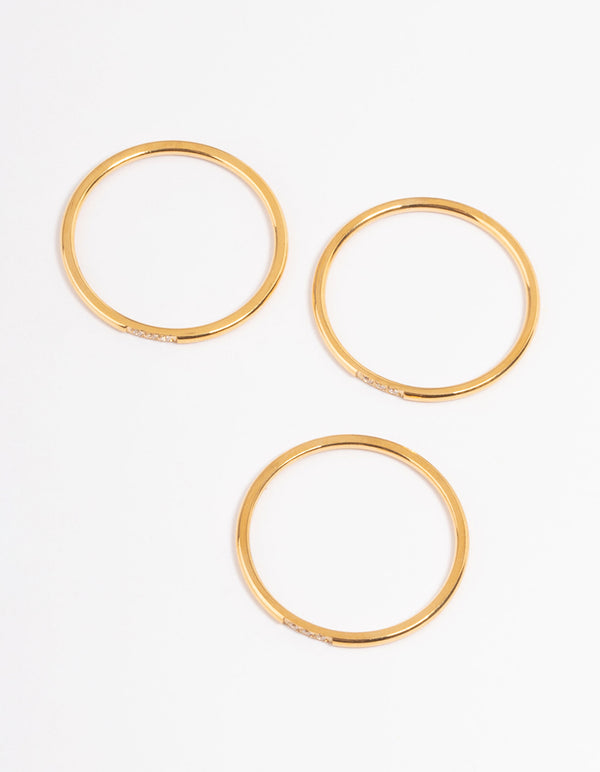 WaterproofGold Plated Stainless Steel Thin Cubic Zirconia Ring