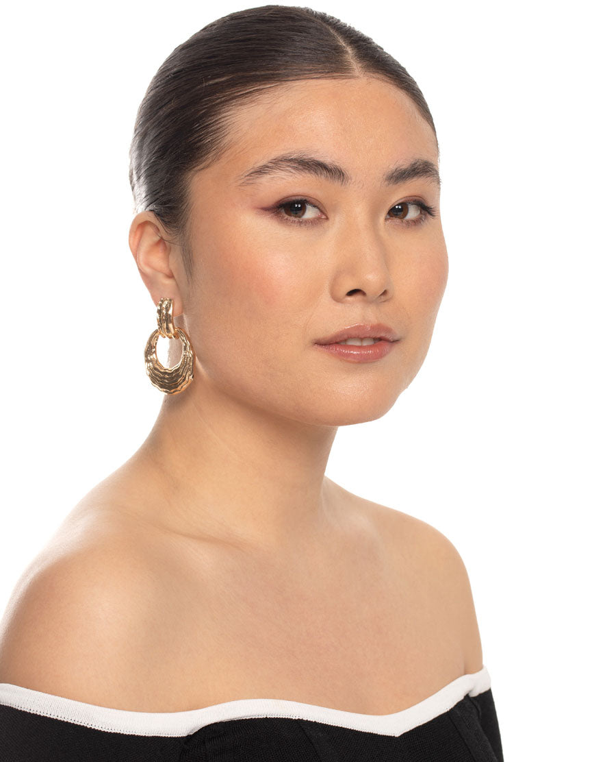 Gold Stamped Door Knocker Earrings