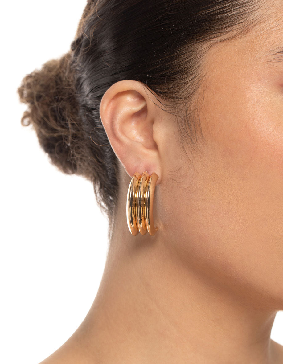 Gold Trio Drop Stud Earrings