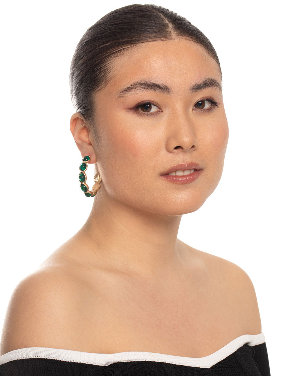 Gold Gem Stone Hoop Earrings
