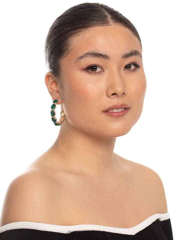 Gold Gem Stone Hoop Earrings