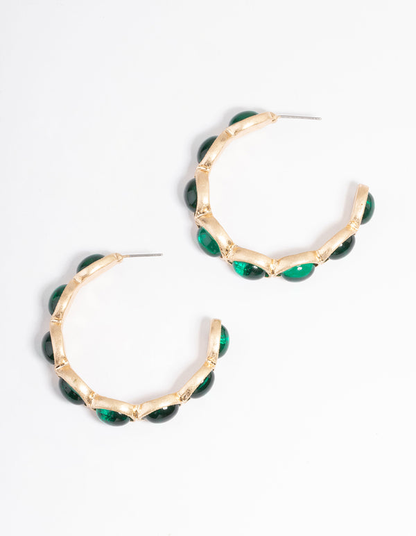Gold Gem Stone Hoop Earrings